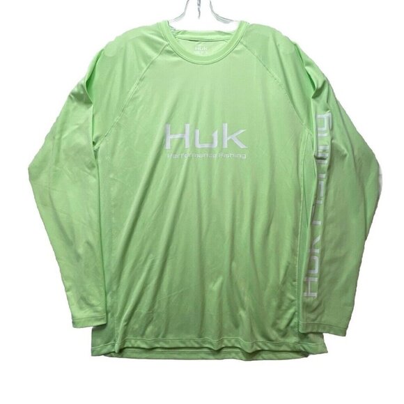 HUK Fishing Men's Pursuit Performance Long Sleeve Shirt Neon Green Size M Vented - Picture 1 of 6